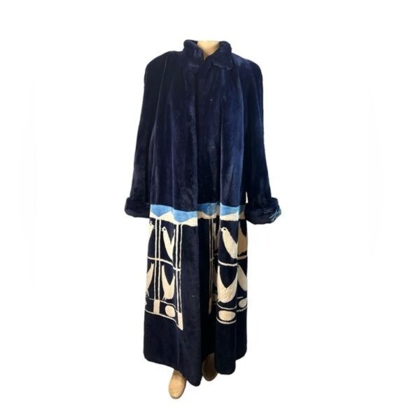 Saks Fifth Avenue Vintage Navy Fur Coat "Chicken and Egg"  OOAK - Picture 1 of 8